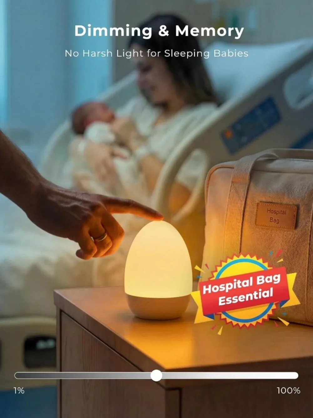 Rechargeable Egg Night Light for Nursery, Touch Control, 17 Color Modes